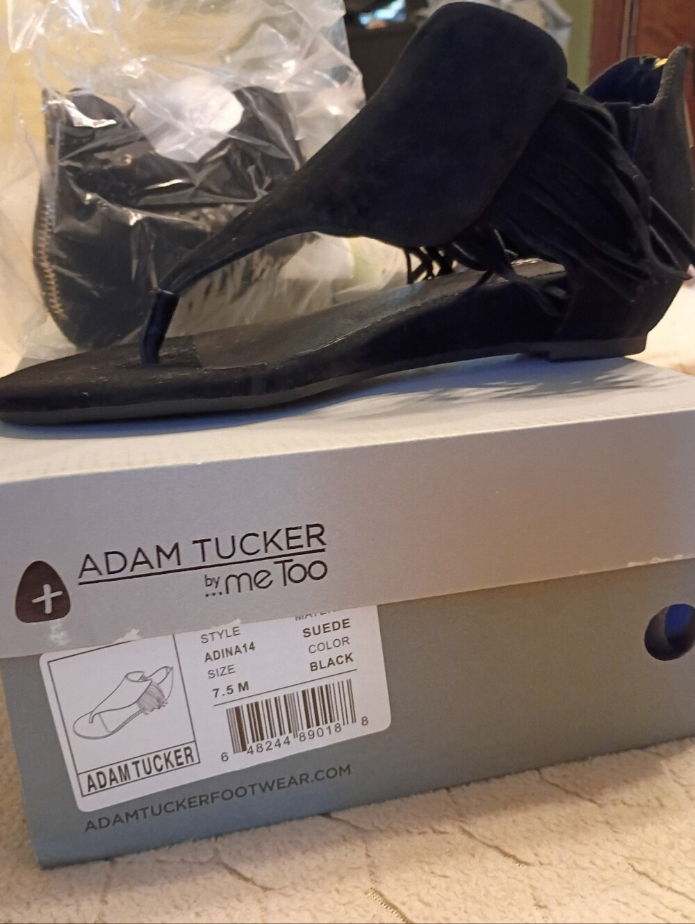 NIB Adam Tucker Black Suede Ankle Bootie Sandals 7.5 Fringe - Picture 4 of 8